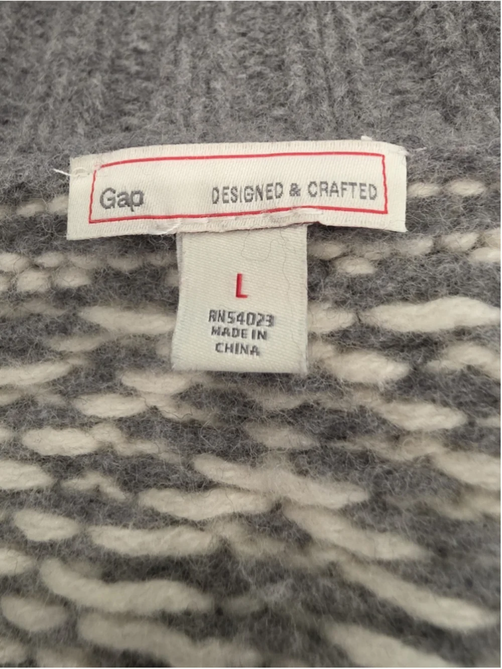 Gap Lambswool Blend Fair Isle Cardigan Sweater L Gray Ivory Shawl Collar Nordic